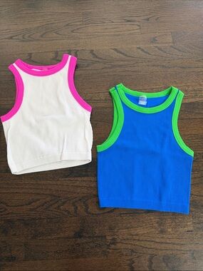 Dynamic Girls Color block Ribbed Tank Top Blue and Pink Set - One Size